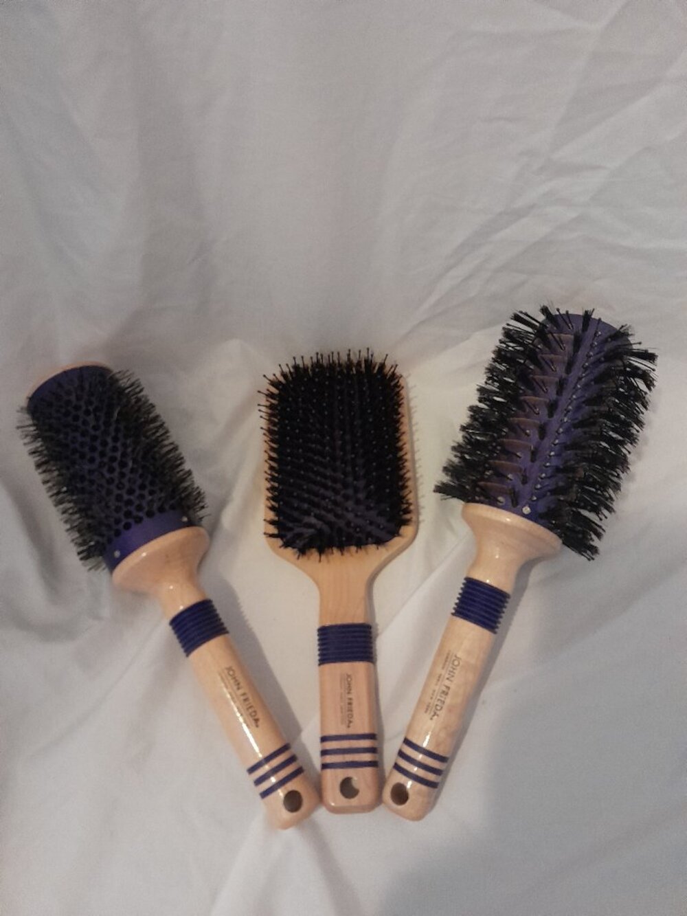 John Frieda 3-Pc Pro Hair Brush Set - Boar Bristle & Paddle - New Unused Bundle